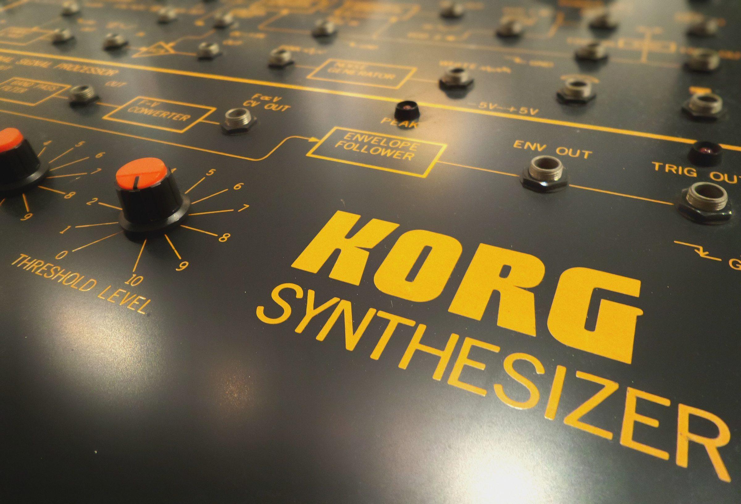 Close-up of the knobs on a Korg synthesizer